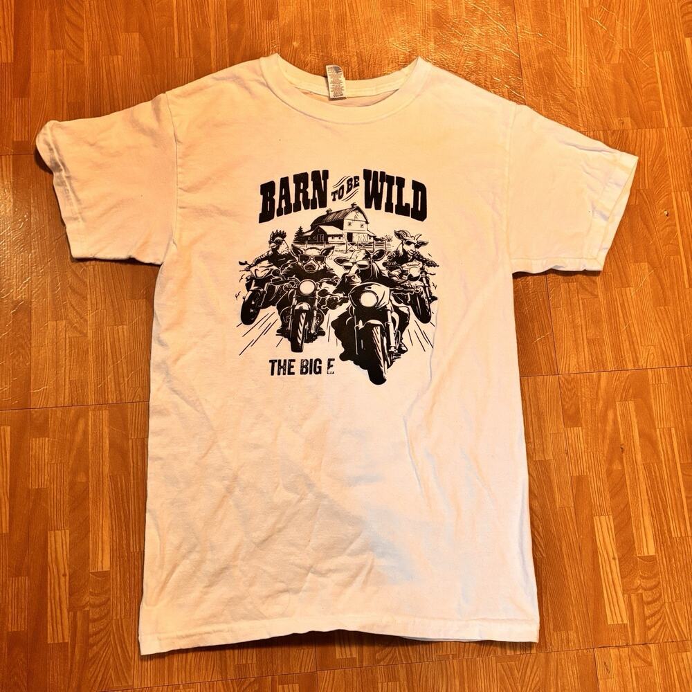 The Big E Barn To Be Wild Farm Animals Biker T Shirt Adult Small White Graphic